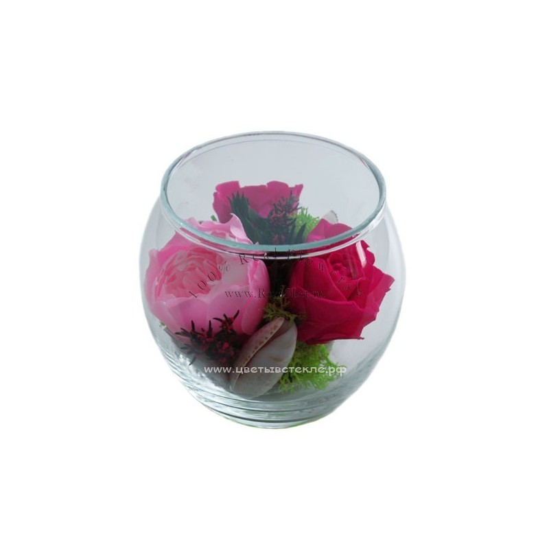 99_05 пион и розы в стекле, вакуум*